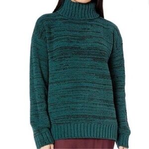 BCBG Marled Turtleneck Sweater - Green & Black Knit